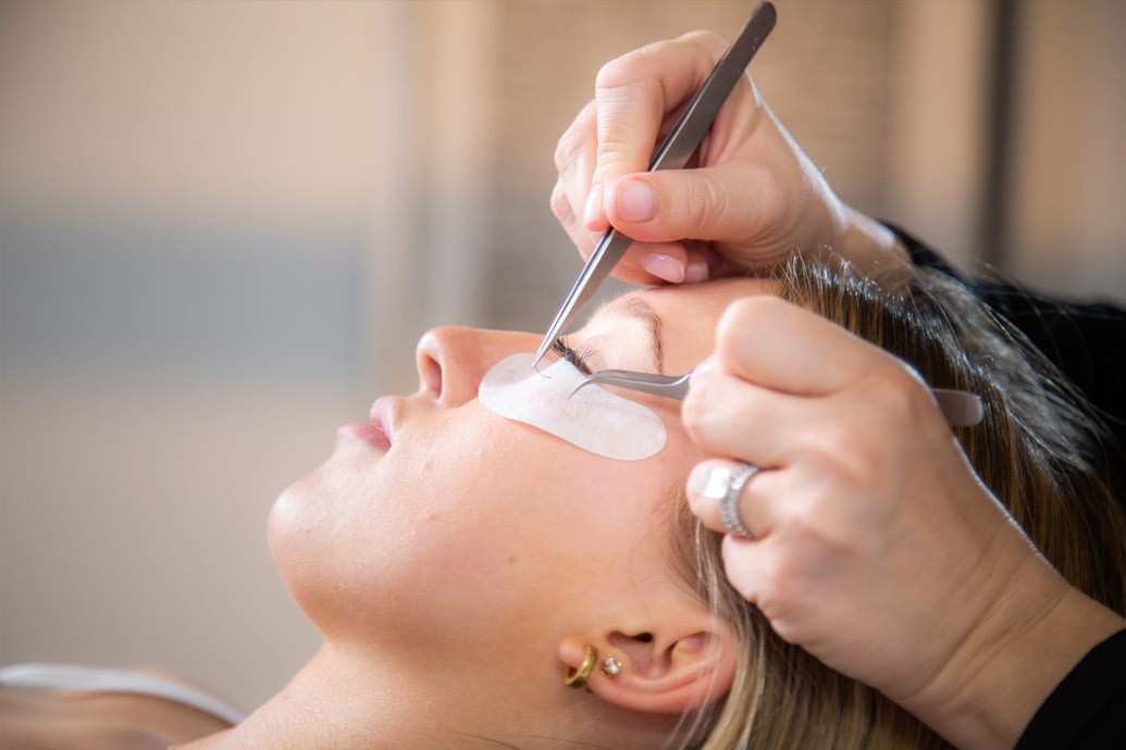 Closeup Eyelash Extensions Blonde